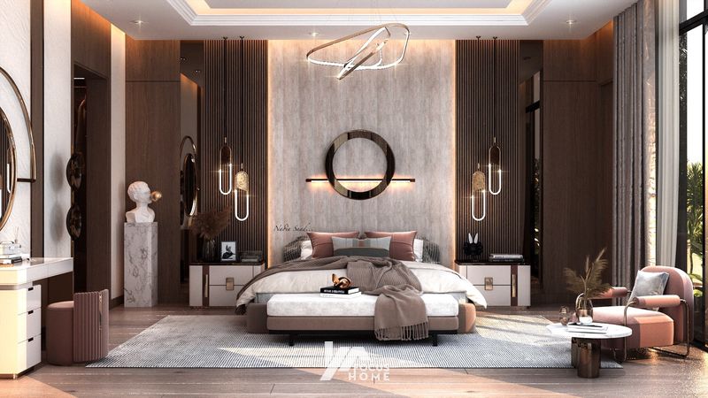 Mẫu thiết kế nội thất phòng ngủ cuốn hút với tông hồng tím