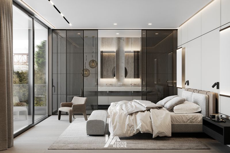 Mẫu thiết kế nội thất biệt thự với không gian phòng ngủ tận dụng ánh sáng tự nhiên