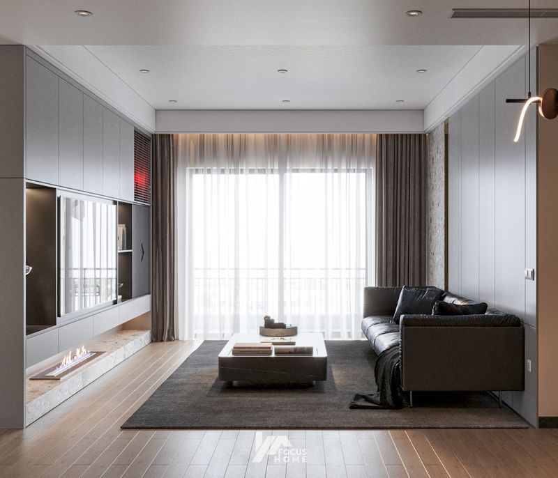 Mẫu 5: Thiết kế nội thất chung cư nhỏ tone màu trung tính - Phòng khách