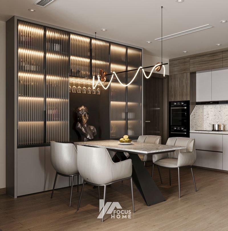Mẫu 5: Thiết kế nội thất chung cư nhỏ tone màu trung tính - Phòng bếp