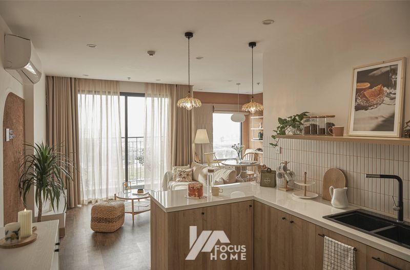 Mẫu 9: Thiết kế nội thất chung cư nhỏ theo phong cách Japandi - Phòng bếp
