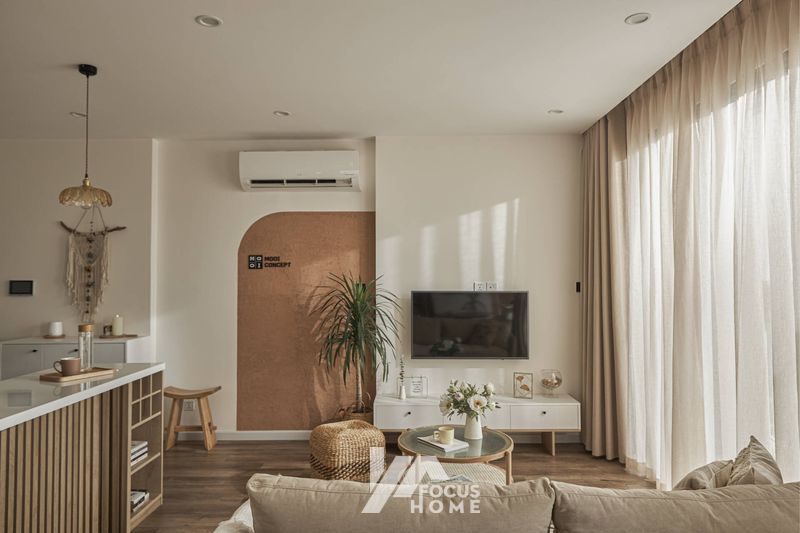 Mẫu 9: Thiết kế nội thất chung cư nhỏ theo phong cách Japandi - Phòng khách