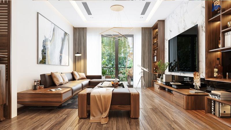 Thiết kế nội thất chung cư gỗ tự nhiên bằng gỗ thông