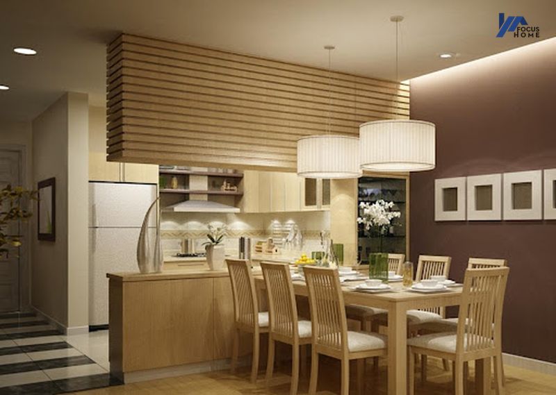 Mẫu thiết kế nội thất chung cư gỗ tự nhiên cho không gian phòng bếp