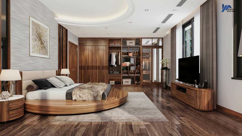 Mẫu thiết kế nội thất chung cư gỗ tự nhiên với không gian phòng ngủ