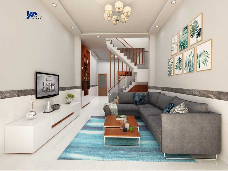 Thiết kế nội thất đơn giản cho phòng khách với màu sắc trung tính