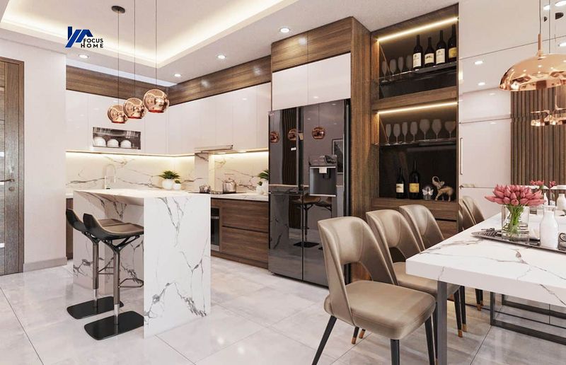 Phong cách thiết kế nội thất hiện đại cho nhà bếp với quầy bar