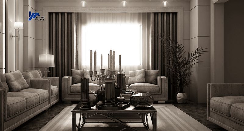 Phong cách tân cổ điển - thiết kế nội thất phòng khách biệt thự sử dụng tone xám