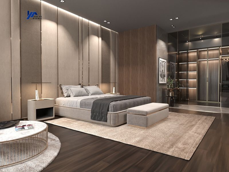 Thiết kế nội thất cho phòng ngủ master chất liệu gỗ