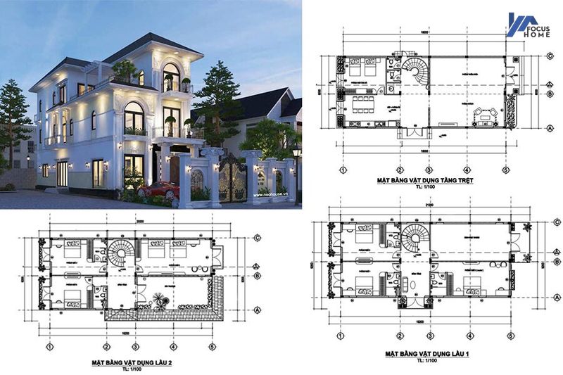 Bản vẽ mặt bằng biệt thự sân vườn tân cổ điển