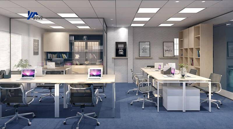 Thiết kế nội thất văn phòng công ty theo phong cách hiện đại gam màu trung tính