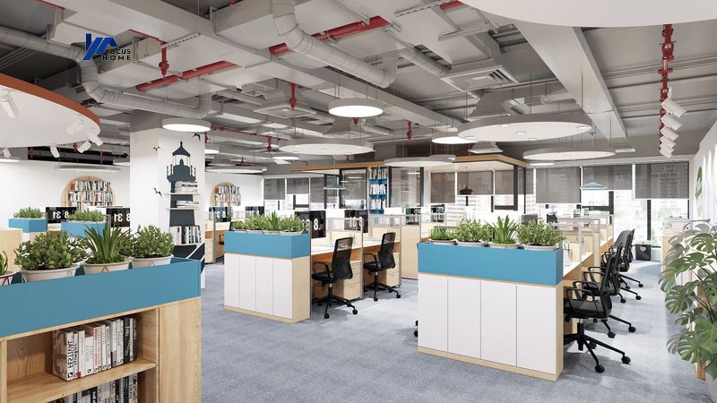 Thiết kế nội thất văn phòng làm việc phong cách hiện đại mix không gian xanh