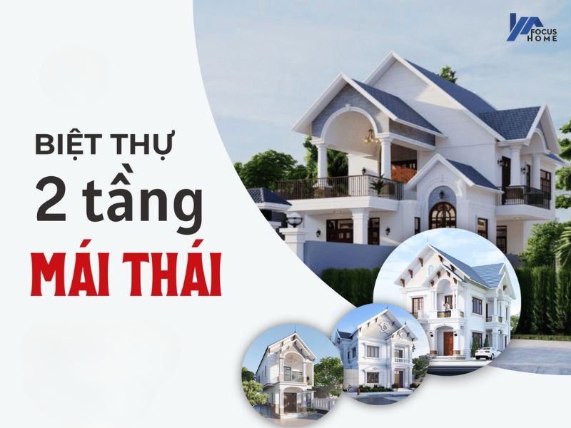 Bản vẽ kiến trúc biệt thự 2 tầng dạng sân vườn mái Thái